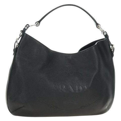 PRADA 黑色銀色皮革肩背包，正品編號 187215SAV