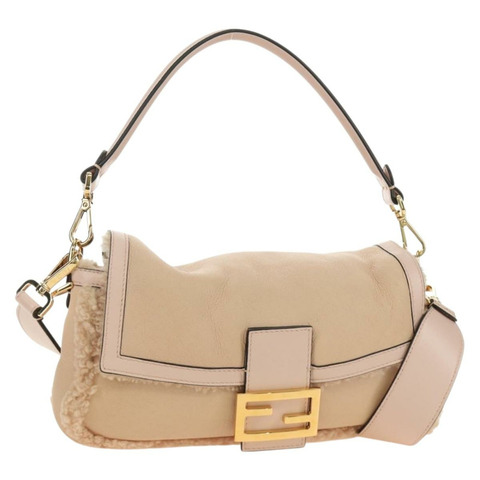 FENDI Mamma Baguette 肩背包 Mouton 米色 金色 正品 187191SAV