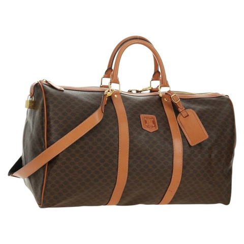 CELINE Macadam帆布波士頓包 PVC皮革 兩用 棕色 金色 正品 187148V