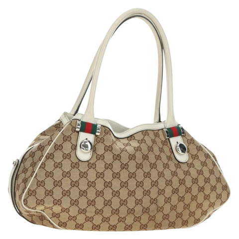 GUCCI GG帆布織帶雪莉系列手提包 米色 銀色 紅色 232971 正品 187200SAV
