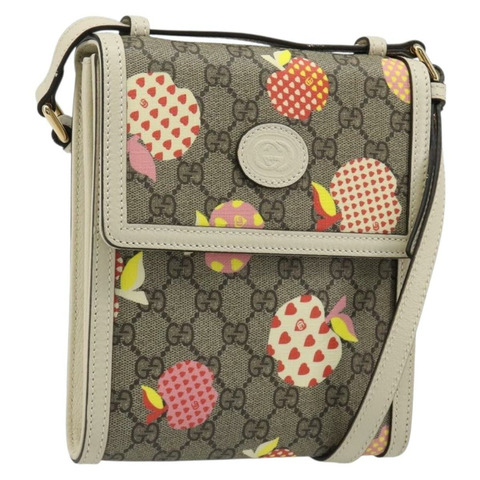 GUCCI GG Supreme 兒童包 PVC 皮革 米色 金色 625782 正品 BA13514V