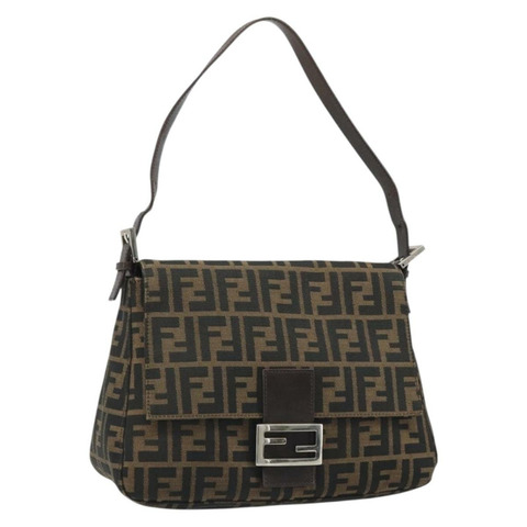 FENDI Zucca帆布Mamma Baguette單肩包 黑色棕色 正品 BA13529V