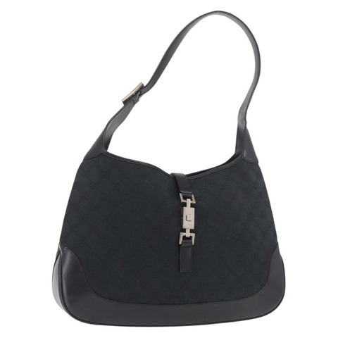 GUCCI GG帆布Jackie肩背包 黑色 銀色 001 3346 正品 189205A