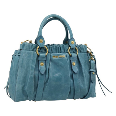 Miu Miu 手提包 皮革 兩用 藍色 金色 正品 189047M