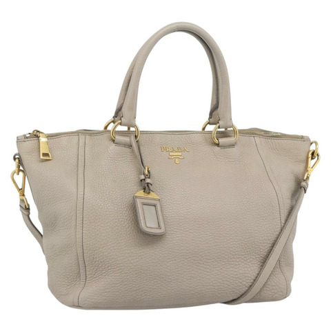 PRADA Vittero Dino 皮革手提包 米色 金色 正品 189096A