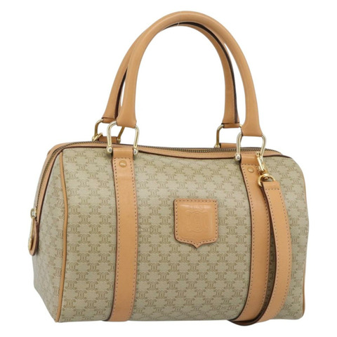 CELINE Macadam帆布波士頓包 PVC 兩用 米色 金色 正品 189057A