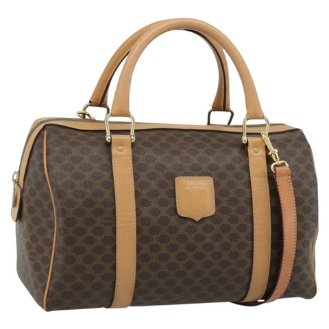 CELINE Macadam帆布波士頓包 PVC皮革 兩用 棕色 金色 正品 189058A