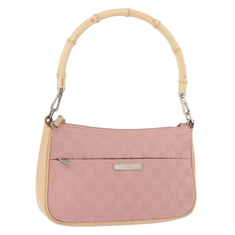 GUCCI 竹節 GG 帆布單肩包 粉金 001 3870 正品 189093V