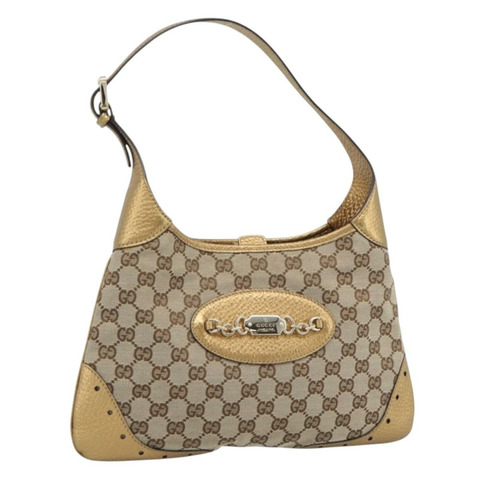 GUCCI GG帆布手提包 米色 金色 145778 正品 189094V