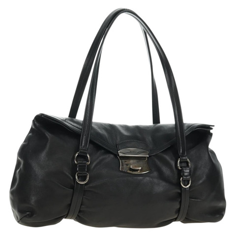PRADA 手提包 皮革 黑色 銀色 正品 189104V
