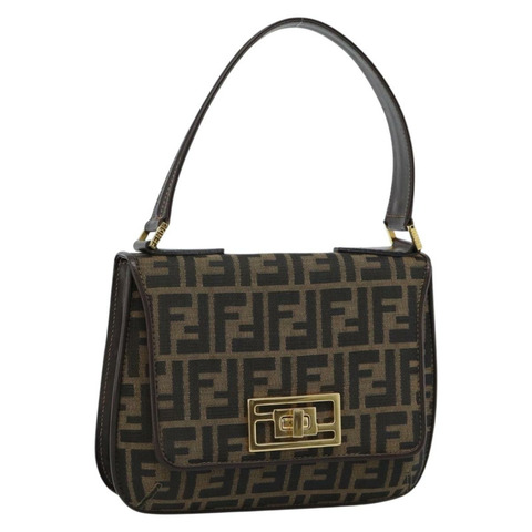 FENDI Zucca帆布單肩包 黑色棕色 正品 189091SV