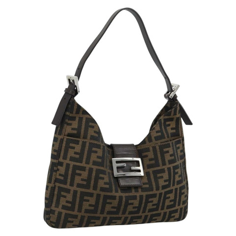 FENDI Zucca帆布Mamma Baguette單肩包 黑色棕色 正品 189068V