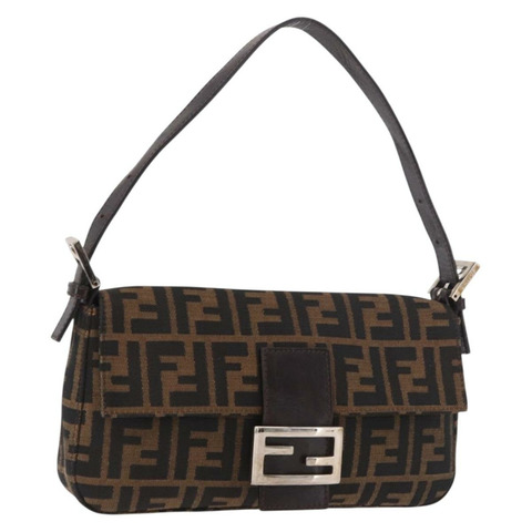 FENDI Zucca帆布Mamma Baguette單肩包 黑色棕色 正品 189064V