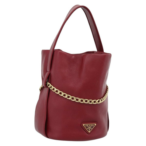 PRADA Petit Sack 手提包，紅色金色皮革，正品，貨號 189049SM