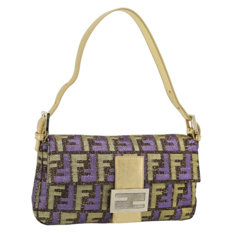 FENDI Zucca 帆布 Mamma Baguette 肩背包 紫金 正品 189005SAM