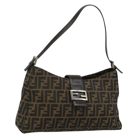 FENDI Zucca帆布Mamma Baguette單肩包 黑色棕色 正品 188964V