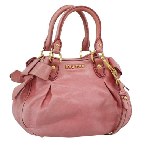 Miu Miu Ribbon 手提包 皮革 2way 粉紅金配色 正品 189027A