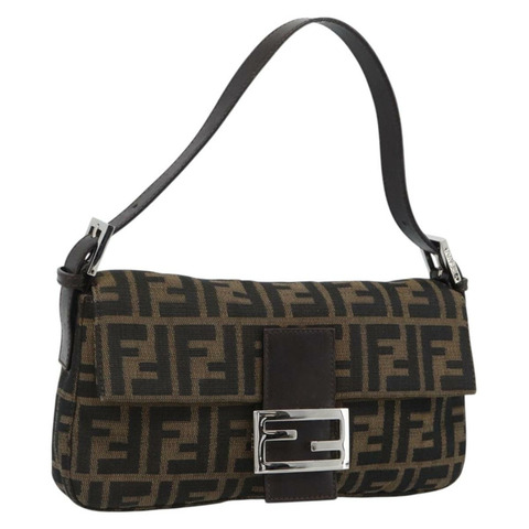 FENDI Zucca帆布Mamma Baguette單肩包 黑色棕色 正品 189109V