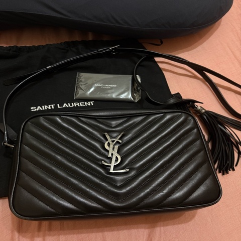 YSL MONOGRAM 銀色 仿舊LOGO肩背 斜背 相機包 黑色  流蘇包