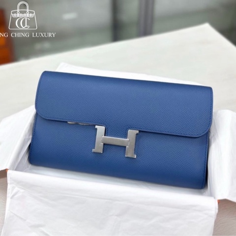 🌈Hermes💙Constance Wallet長銀包💙R2瑪瑙藍內拼4Z海鷗灰💙全新閑置🌈Epsom皮🌟原膜在🌟有盒💙Constancewallet🌟constance🌟hermeswallet🌟愛馬仕🌟