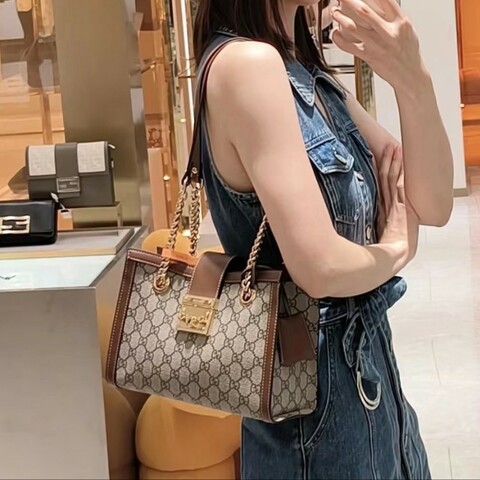 Gucci老花拼棕小號padlock肩背包