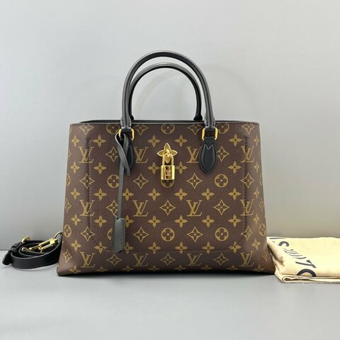 路易威登/Louis Vuitton Flower手提托特包 老花拼黑