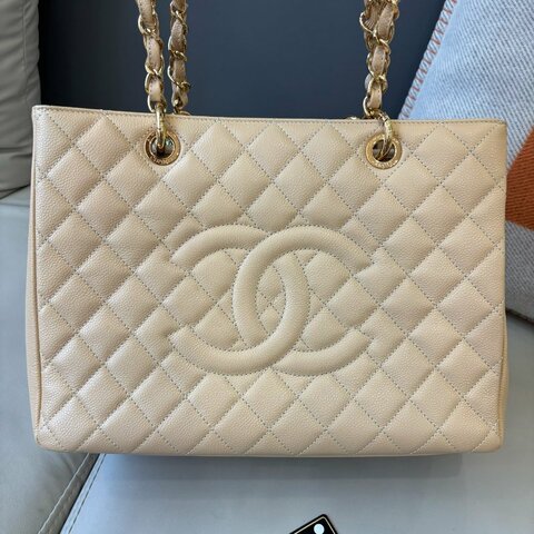 香奈兒/Chanel 米色荔枝紋牛皮GST托特肩背包