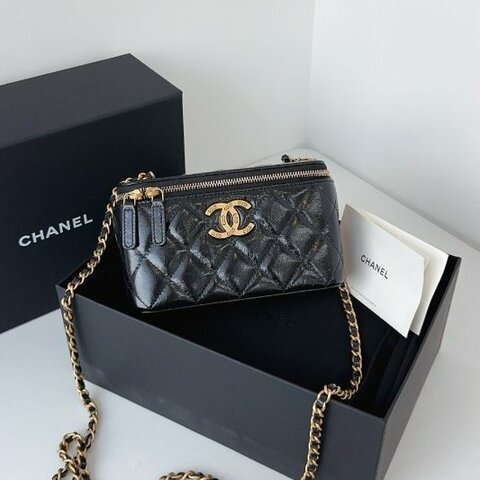 閒置新 香奈兒/Chanel 黑金油蠟皮長盒子鏈條包 芯片款