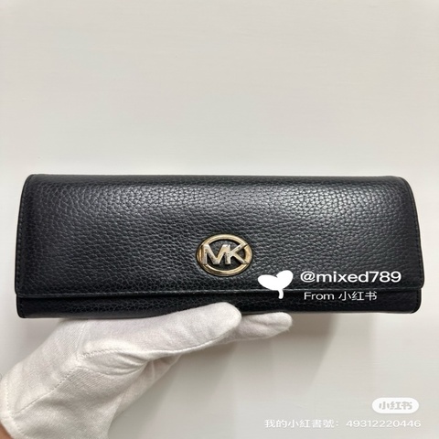 MICHAEL KORS 掀蓋式信封荔枝紋長夾MK荔枝紋皮革