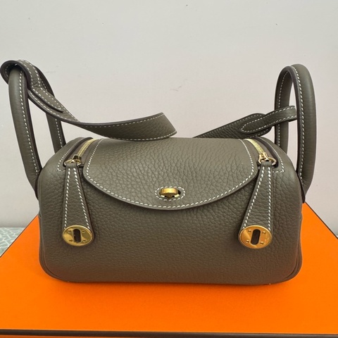二代Hermes Mini Lindy 大象灰金扣 K刻 全配