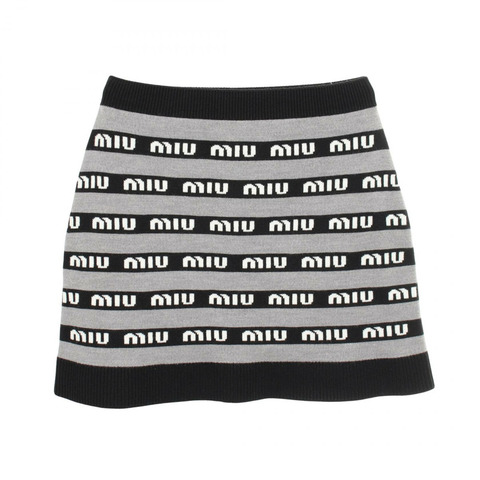 Miu Miu羊毛半身裙，灰色/黑色，二手女裝