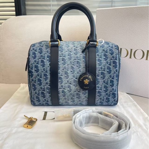 99新DIOR/迪奧 漸變牛仔藍Groove 25 波士頓 手提單肩斜挎24年里標