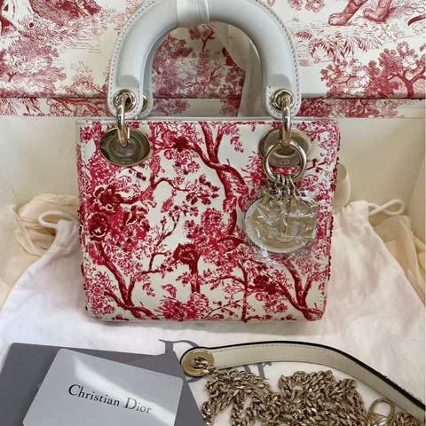 Dior迪奧刺繡三格戴妃 絕美紅色繡毬花串珠刺繡