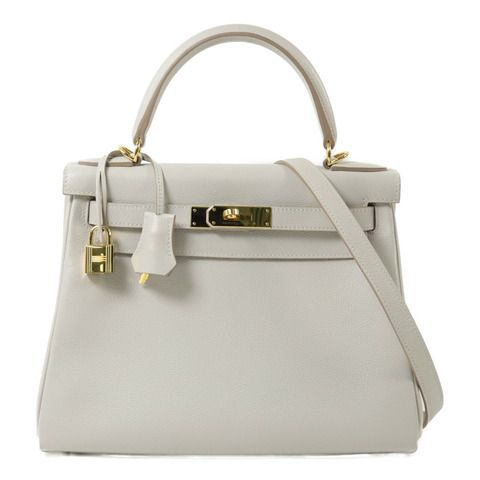 HERMES Togo皮革Kelly 28手挽肩背兩用袋Gris Pâle