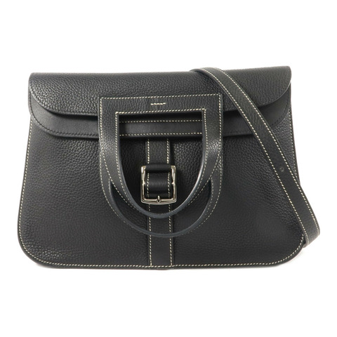 HERMES Clemence皮革Halzan 31手挽肩背兩用袋Noir