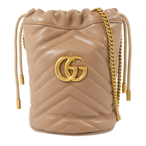 GUCCI 牛皮皮革GG Marmont Mini Bucket鏈帶肩背袋