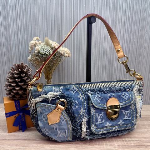 LV M95382 2007s限量稀有藍色拼接牛仔單寧乞丐包麻將包腋下包