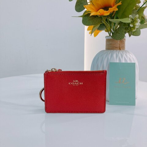 MS0765 Coach 蔻馳拉鍊卡夾 Skinny ID Case With Ring Calfskin Red