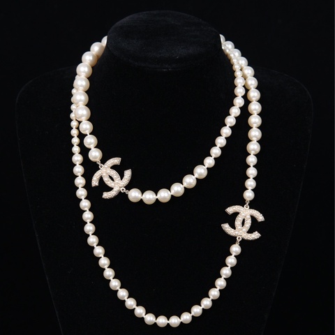 Chanel 14年100周年珍珠cc毛衣链长项链