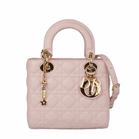 DIOR 迪奧 Lady Dior My ABCDior 櫻花粉 Pink 金釦 Lambskin 羊皮｜手提包 肩背包 斜背包 戴妃包｜雙鏈帶 Cannage 2020 經典款｜KÉSH 凱仕精品