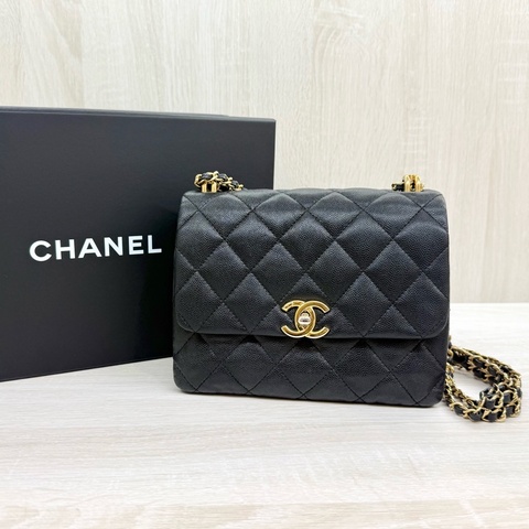 CHANEL🖤黑金荔枝牛皮雙鏈口蓋包AS3580