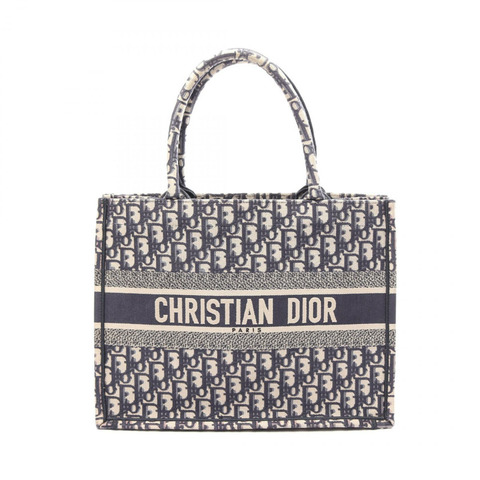Dior BOOK TOTE 中型帆布手提包，海軍藍/米色，二手女款