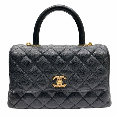 CHANEL 香奈兒 COCO HANDLE 肩背包 黑色 荔枝牛皮 金釦