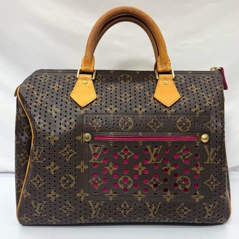 LOUIS VUITTON Monogram Perforated 2006限定款 老花穿孔打洞/桃紅內襯 Speedy 30 波士頓包M95180