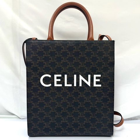 CELINE 思琳 Vertical Cabas 經典凱旋門老花 / 帆布 直式小號兩用托特包