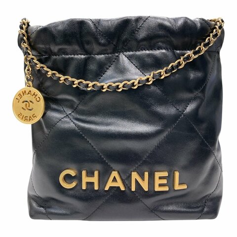 CHANEL 香奈兒 Mini 22 Bag 羊皮 黑色 金釦