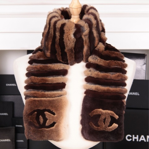 Chanel 咖啡色渐变兔毛皮草围巾
