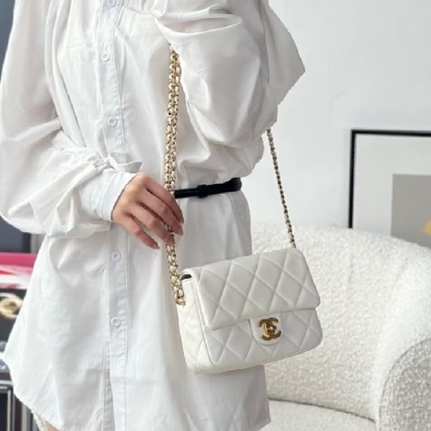 🈶購證99新🆕熱賣款🦢Chanel香奈兒白金21k珍珠調節扣方胖子鏈條單肩斜挎包🫧