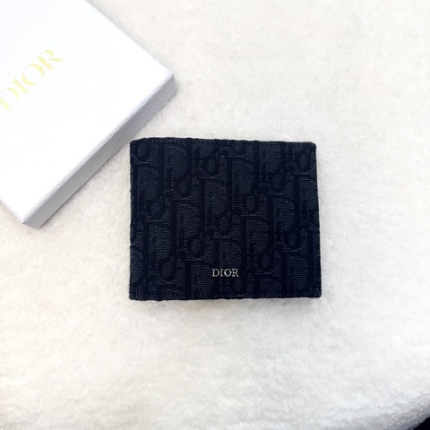 近新🖤Dior 迪奧 黑灰 Oblique 緹花布 牛皮 對開短夾 8卡 短夾 銀釦 錢包 2OBBH027YSE_H03E