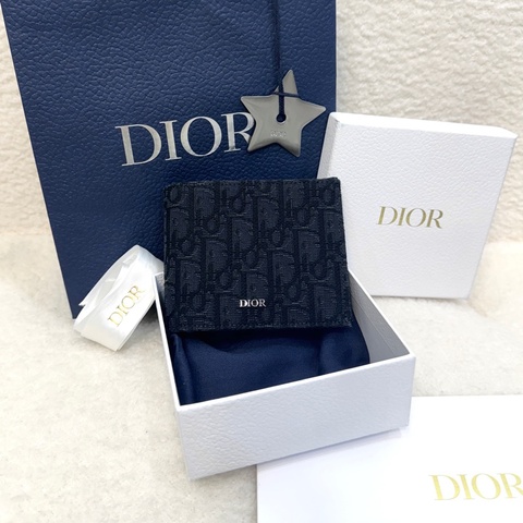 近新🖤Dior 迪奧 黑灰 Oblique 緹花布 牛皮 對開短夾 8卡 短夾 銀釦 錢包 2OBBH027YSE_H03E